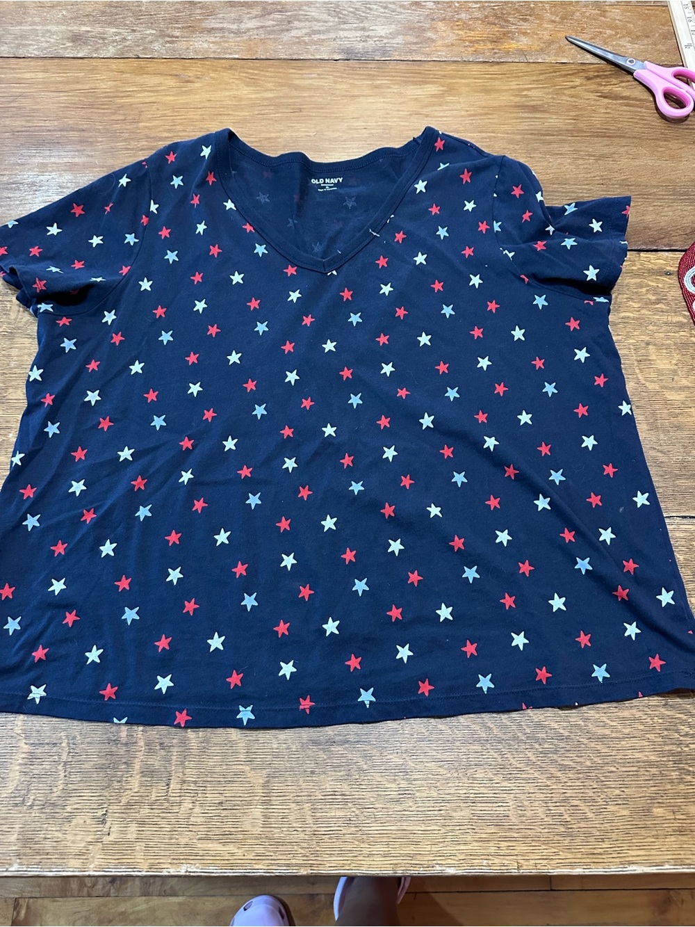 Old Navy womens patriotic Navy Star-Print V-Neck Shirt sz xl